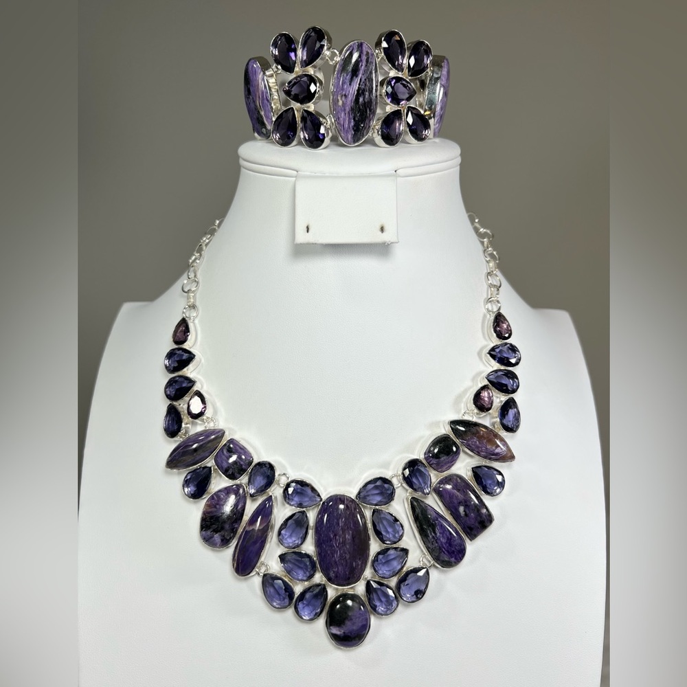 #Royalty Charoite 925 Large Gemstone Necklace & ONE Bracelet